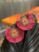 Load image into Gallery viewer, Hand Tooled Fringe Earrings with Copper Detail
