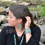 Load image into Gallery viewer, Leather Oval Earrings in Cowboy Turquoise
