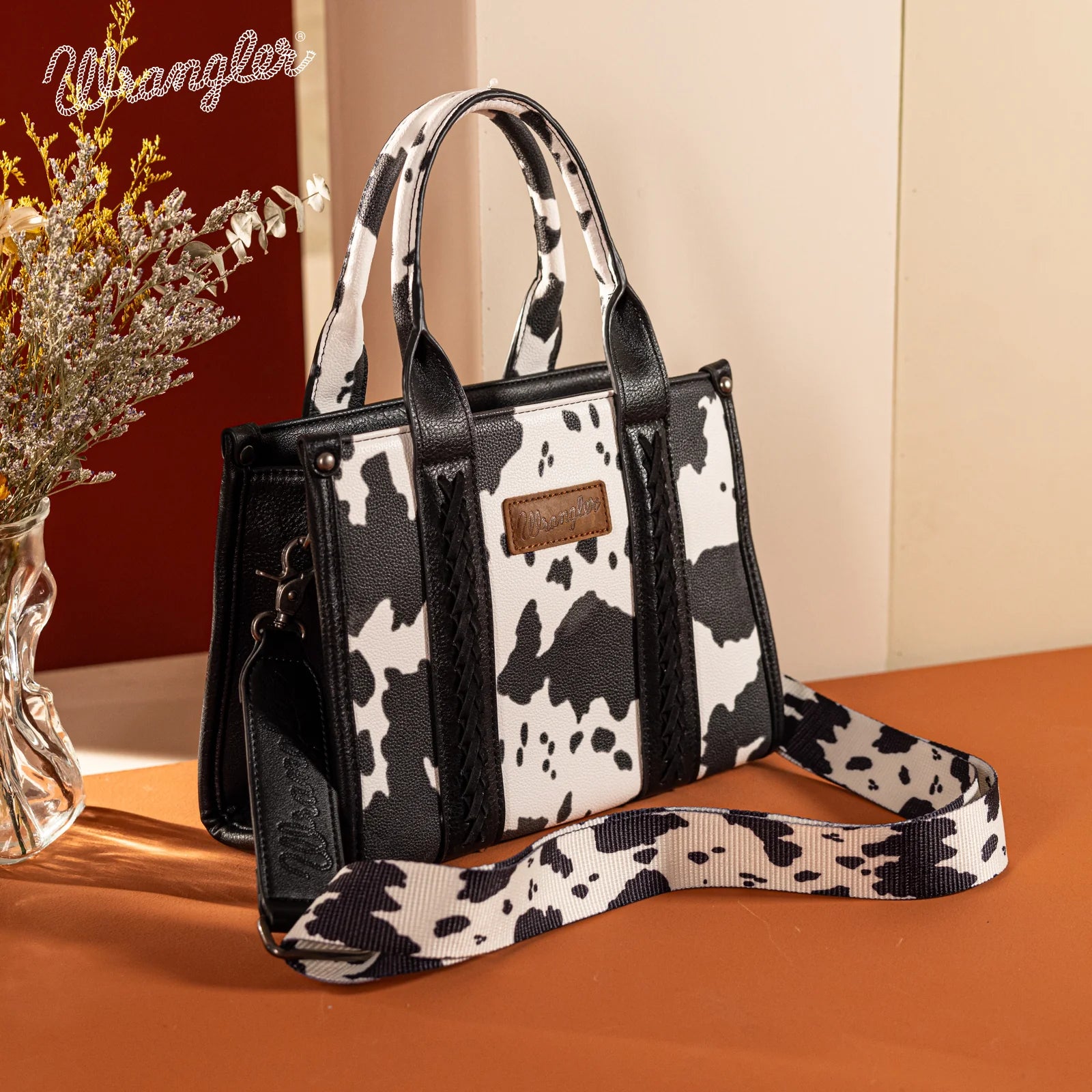 Wrangler: Cow Print Crossbody Tote