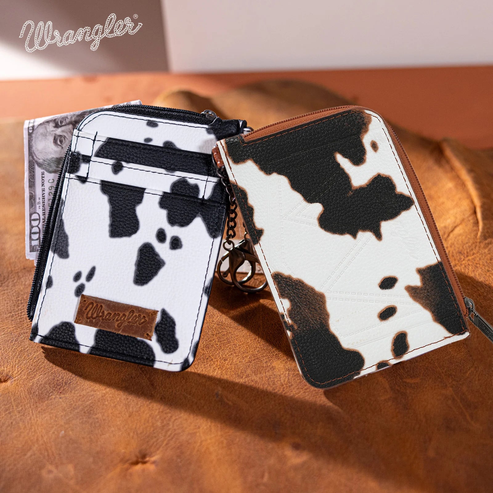 Wrangler: Cow Print Mini Zip Card Case