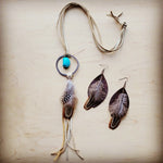 Load image into Gallery viewer, Western Leather Oval Earrings Brown Turkey Feather
