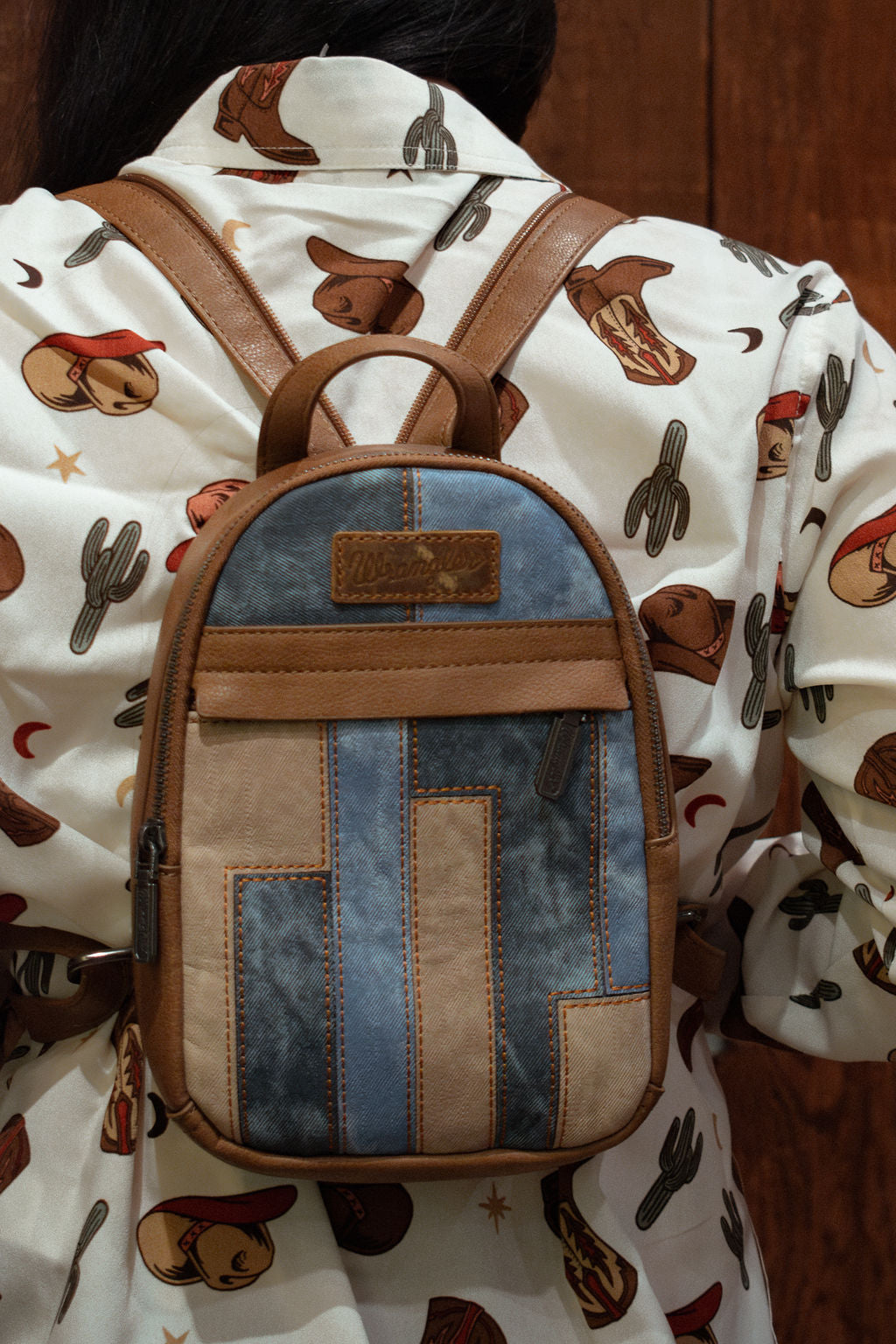 Wrangler: Denim Patchwork Mini Backpack