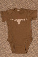 Load image into Gallery viewer, Western Skull &#39;Support Farmers&#39; Heather Brown Onesie
