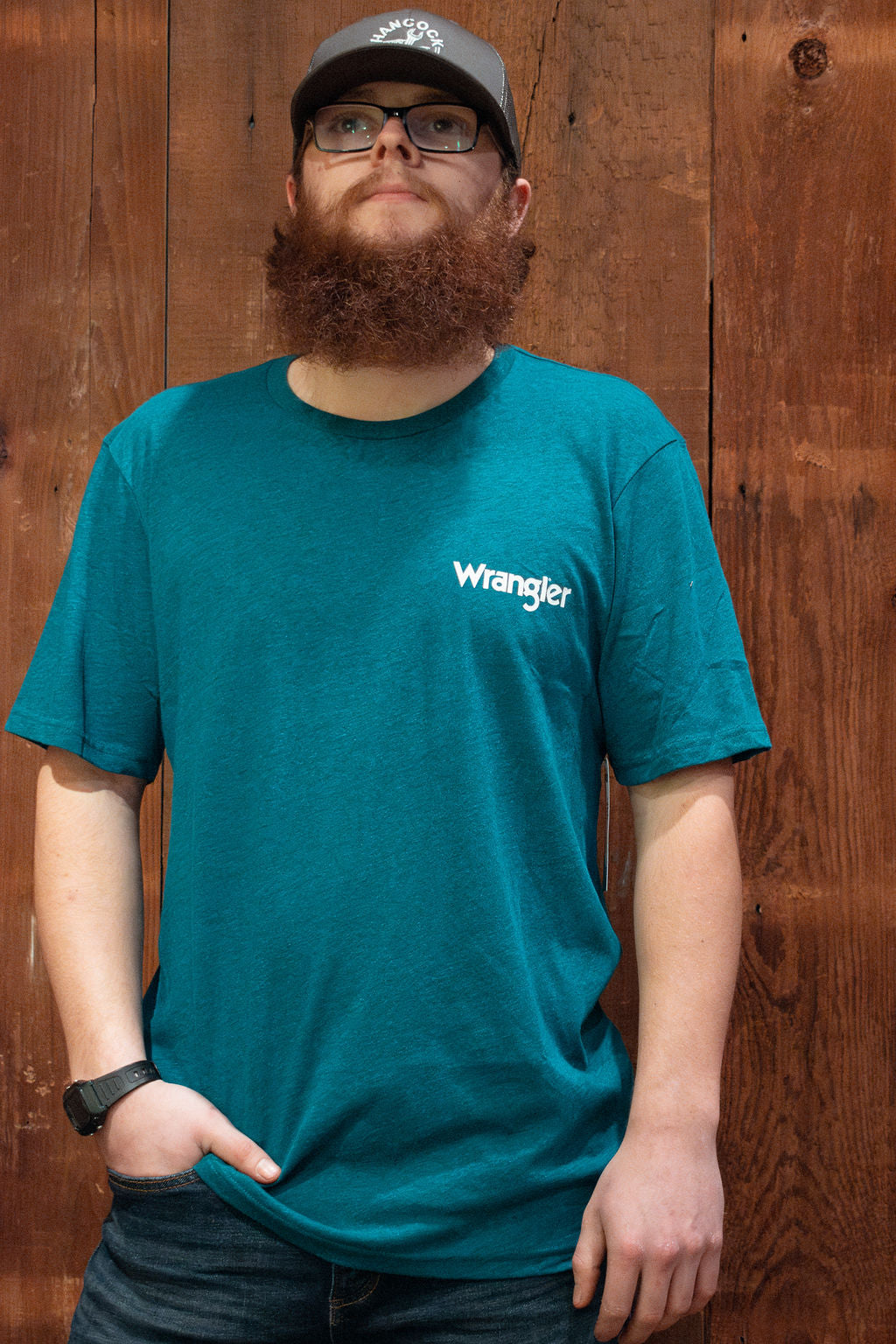 Wrangler Men's: Teal Truck Flags & Labs Logo Graphic T-Shirt