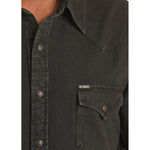 Load image into Gallery viewer, Rock &amp; Roll Denim Men&#39;s Black Denim Solid Snap Shirt
