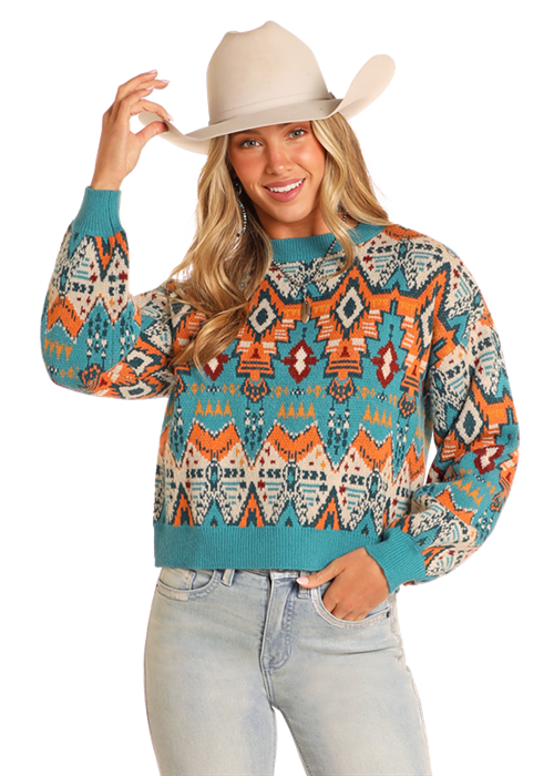 Rock & Roll Denim: Women's All Over Aztec Sweater