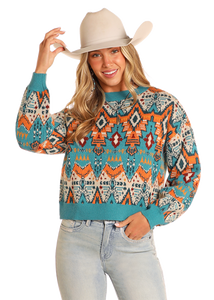 Rock & Roll Denim: Women's All Over Aztec Sweater