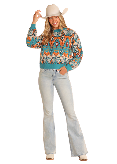 Rock & Roll Denim: Women's All Over Aztec Sweater