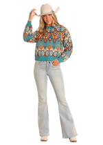 Load image into Gallery viewer, Rock &amp; Roll Denim: Women&#39;s All Over Aztec Sweater
