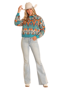 Rock & Roll Denim: Women's All Over Aztec Sweater