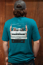 Load image into Gallery viewer, Wrangler Men&#39;s: Teal Truck Flags &amp; Labs Logo Graphic T-Shirt
