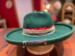 Load image into Gallery viewer, Custom Green Branded + Burned 100% Wool Wide Brim Hat
