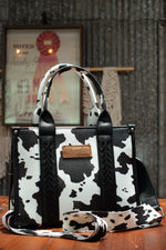 Load image into Gallery viewer, Wrangler: Cow Print Crossbody Tote
