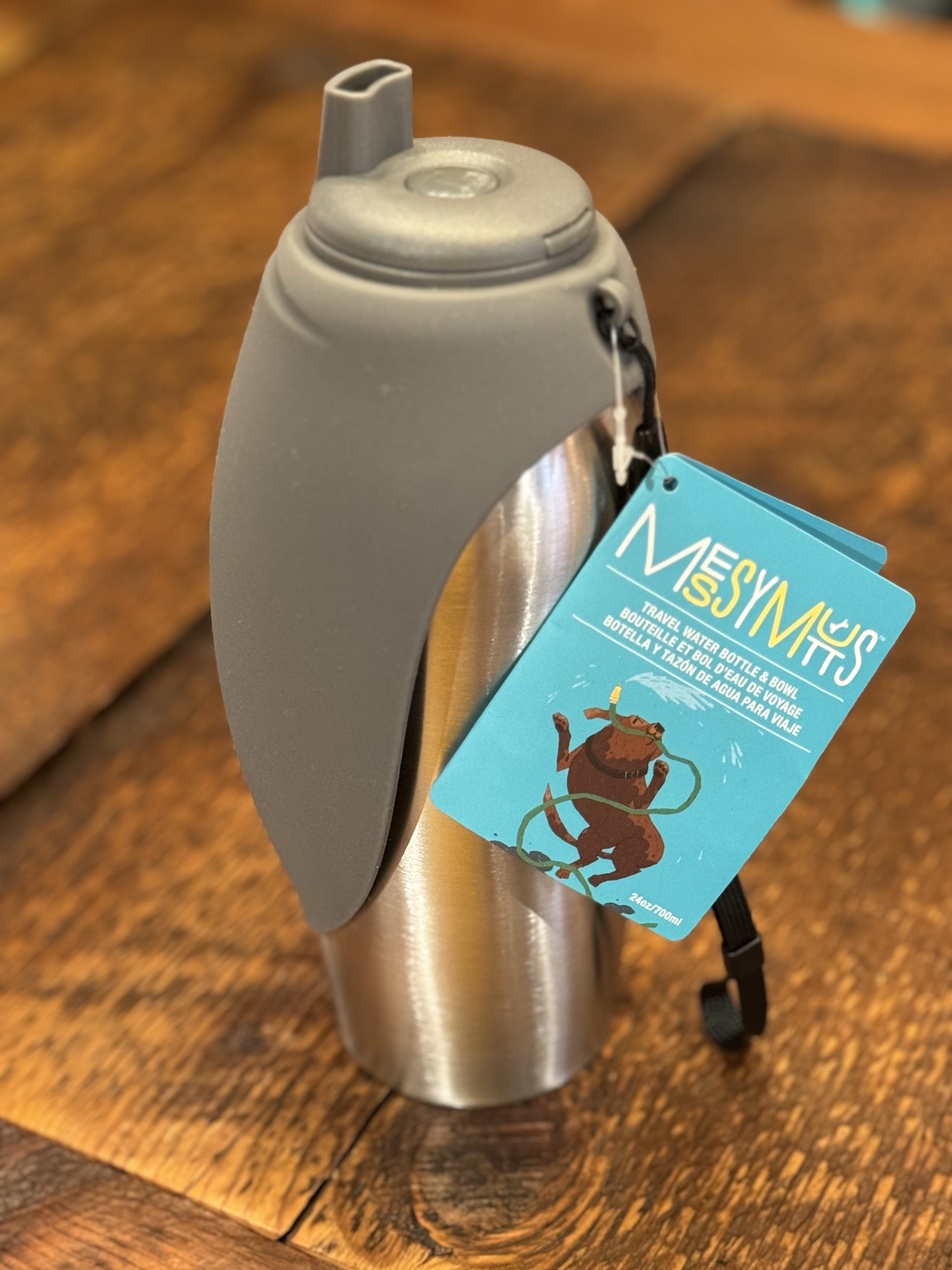 Stainless & Silicone Grey Travel Doggy Water Bottle
