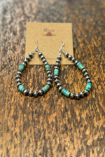 Load image into Gallery viewer, Genuine Turquoise Teardrop Earrings with SS Pearls
