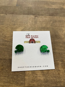 Green Football Helmet Stud Earrings