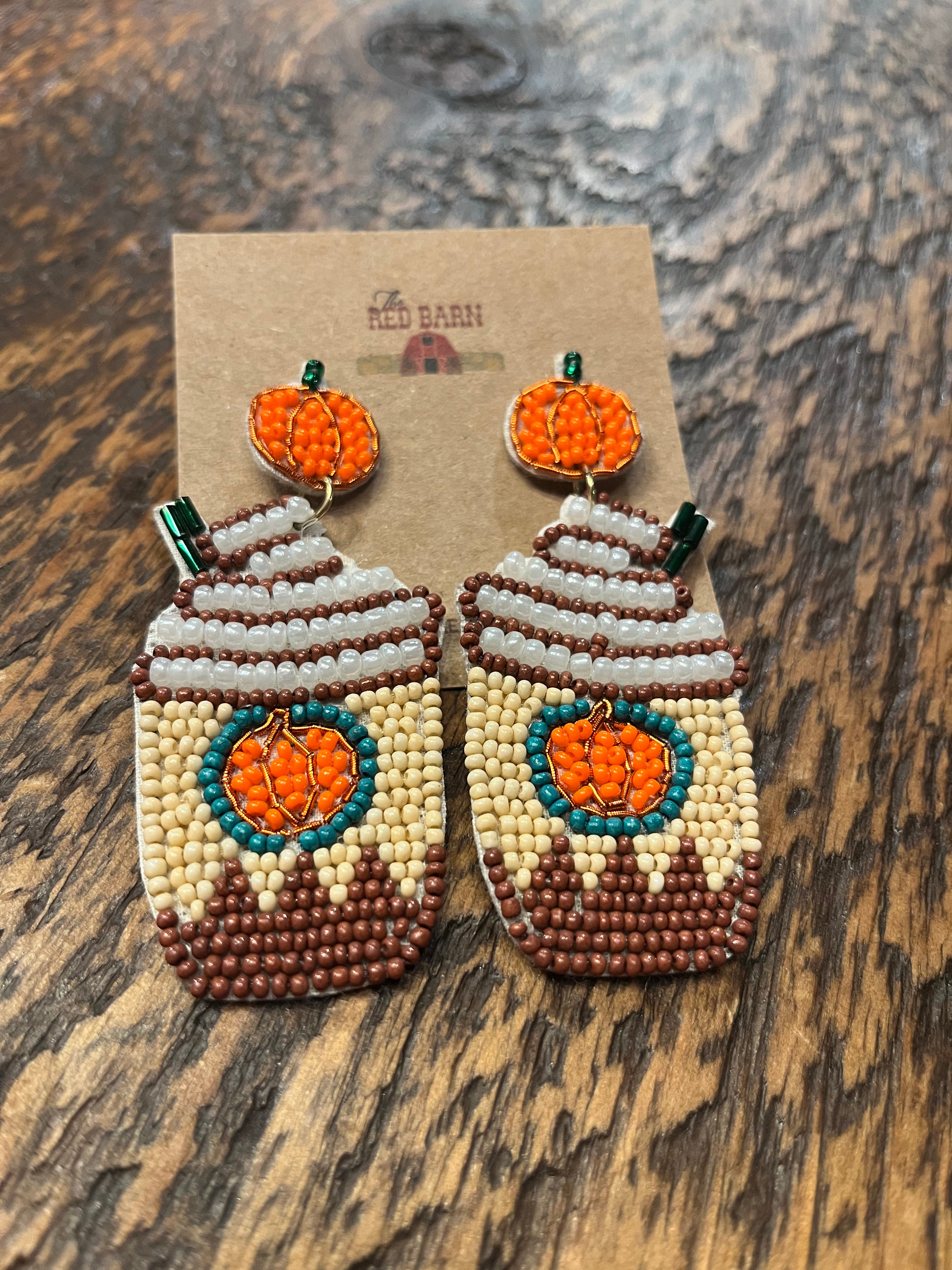 Pumpkin Spice Latte Seed Beaded Drop Earrings
