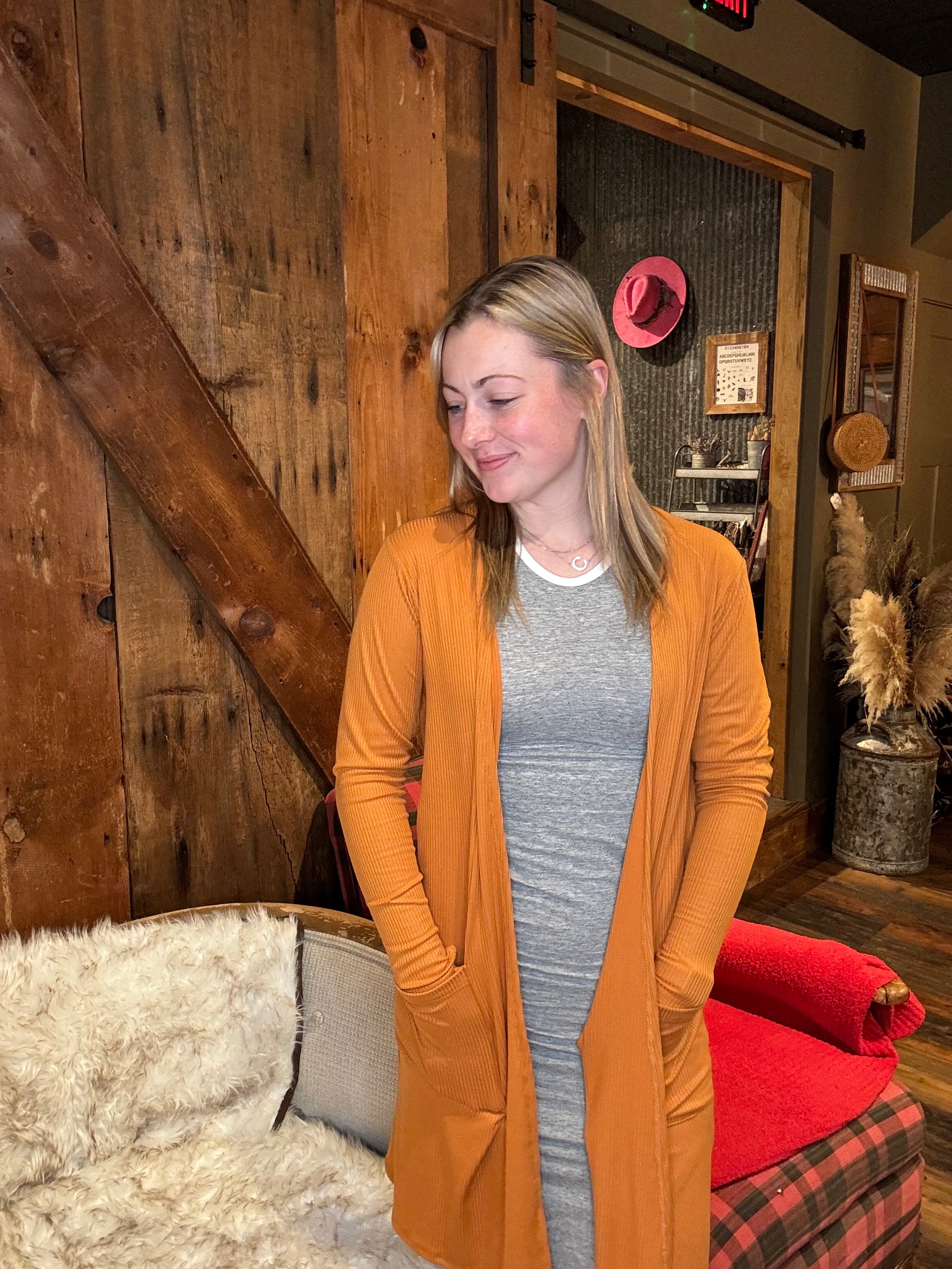 Blakeley Orange Ribbed Cardigan