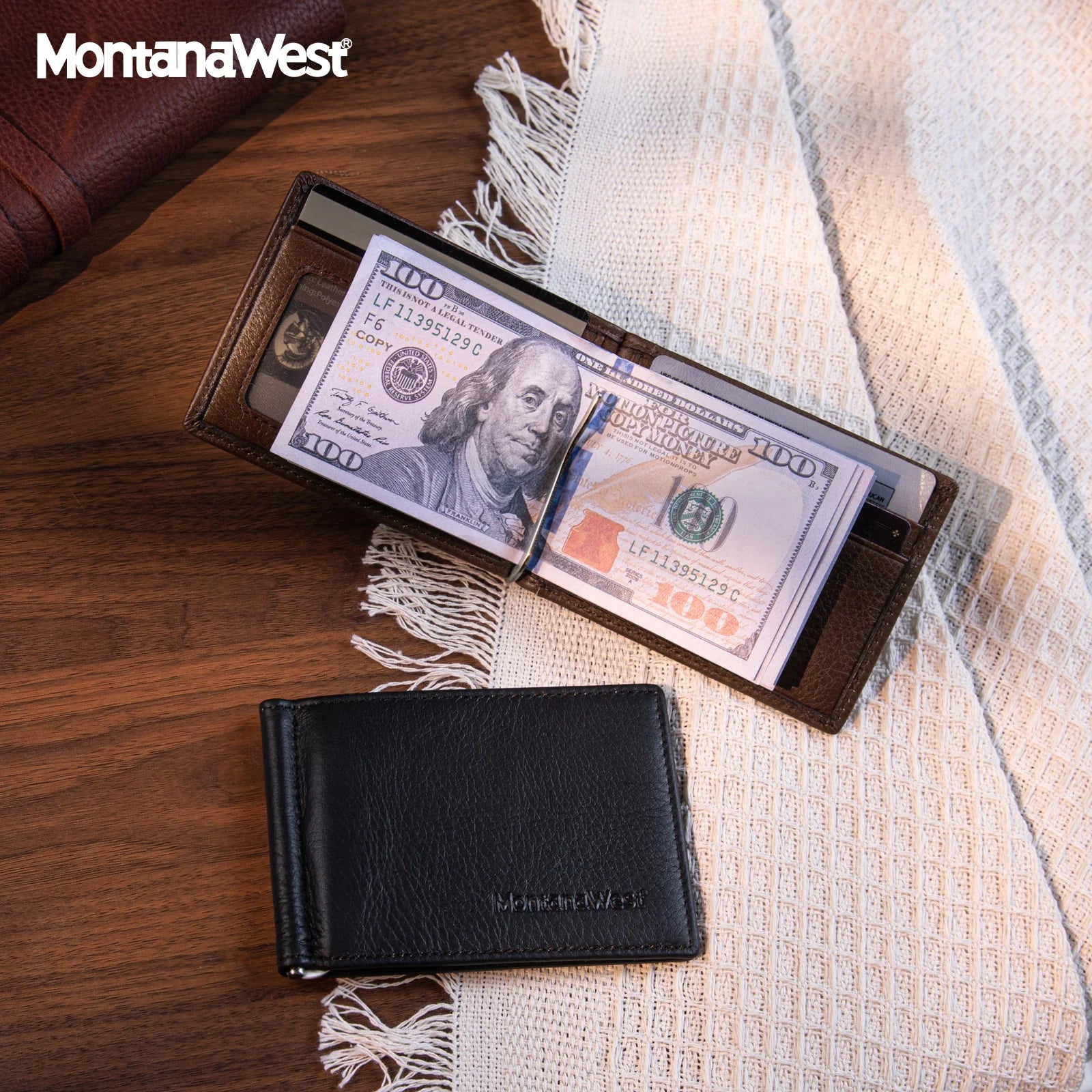 Genuine Leather Men's Slim Wallet with Money Clip