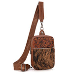 Load image into Gallery viewer, Trinity Ranch Cowhide Tooled Sling Bag
