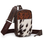 Load image into Gallery viewer, Trinity Ranch Cowhide Tooled Sling Bag
