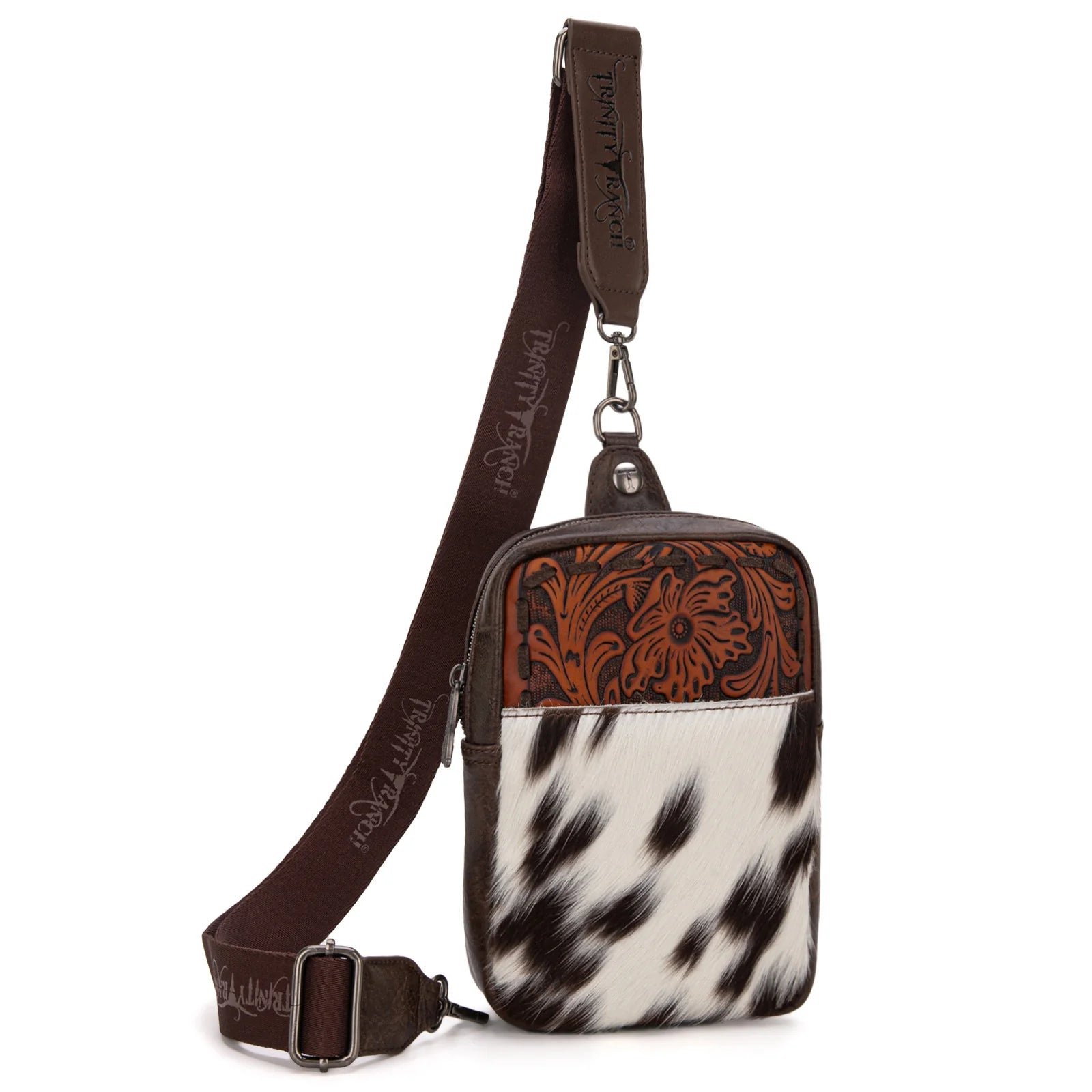 Trinity Ranch Cowhide Tooled Sling Bag