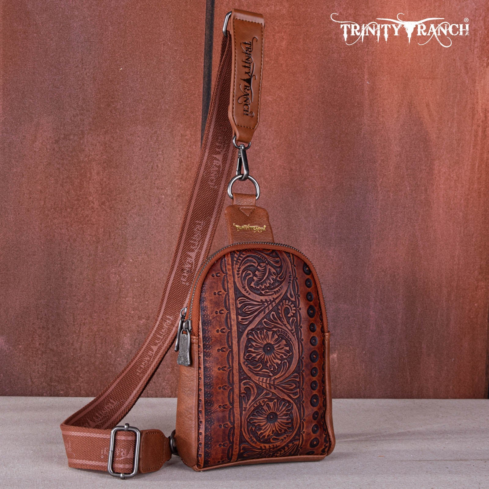 Trinity Ranch Tooled Leather Sling Bag