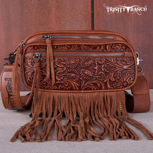 Trinity Ranch Floral Tooled Fringe Belt Bag