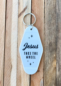"Jesus Take The Wheel" Motel Keychain