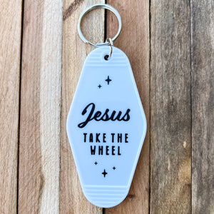 "Jesus Take The Wheel" Motel Keychain