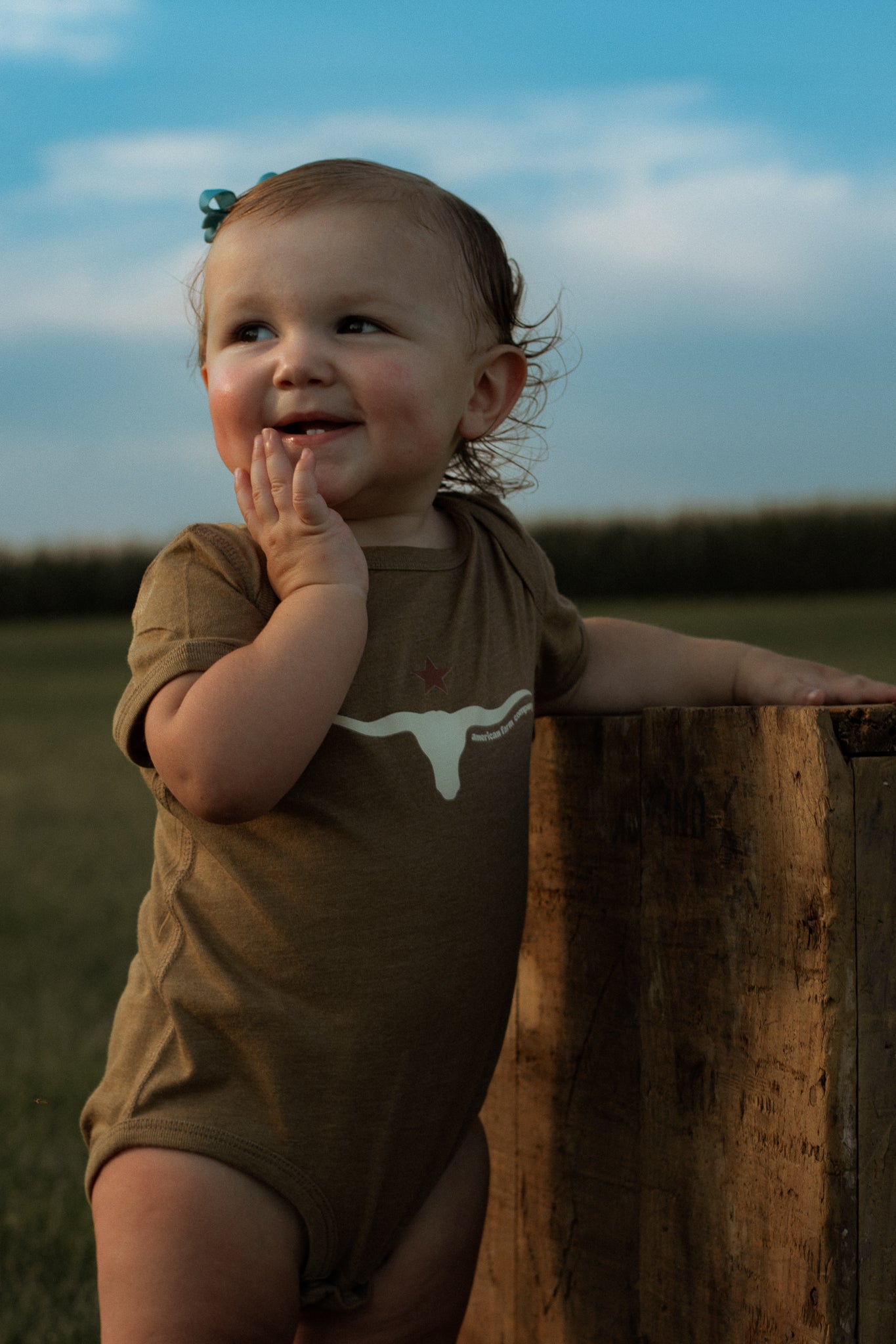 Western Skull 'Support Farmers' Heather Brown Onesie