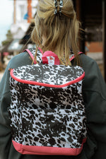 Load image into Gallery viewer, Cow Print + Pink Backpack Cooler
