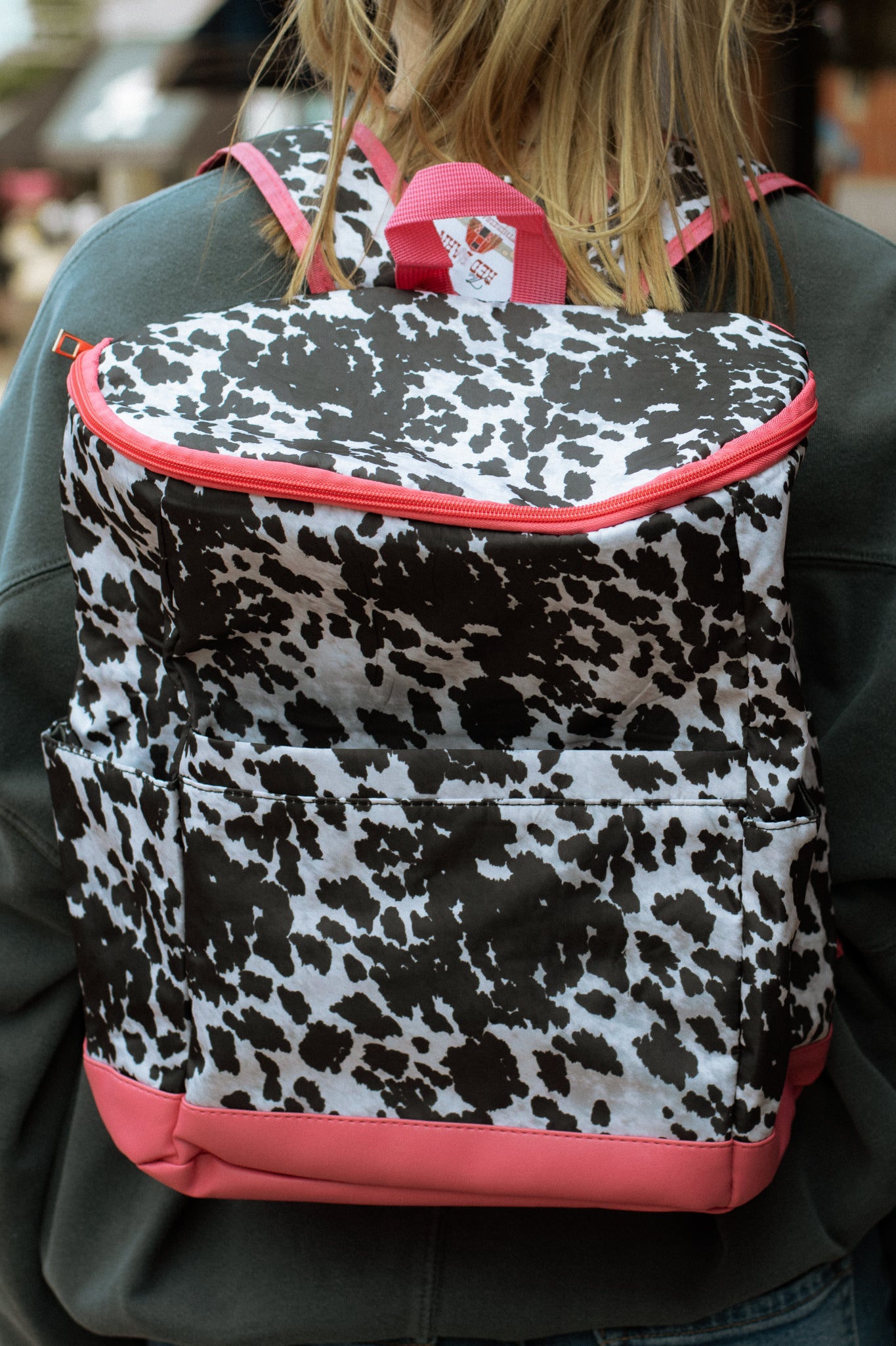 Cow Print + Pink Backpack Cooler