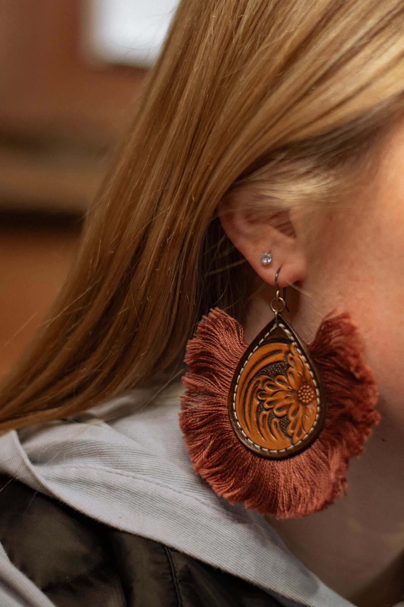 Hand Tooled Fringe Earrings