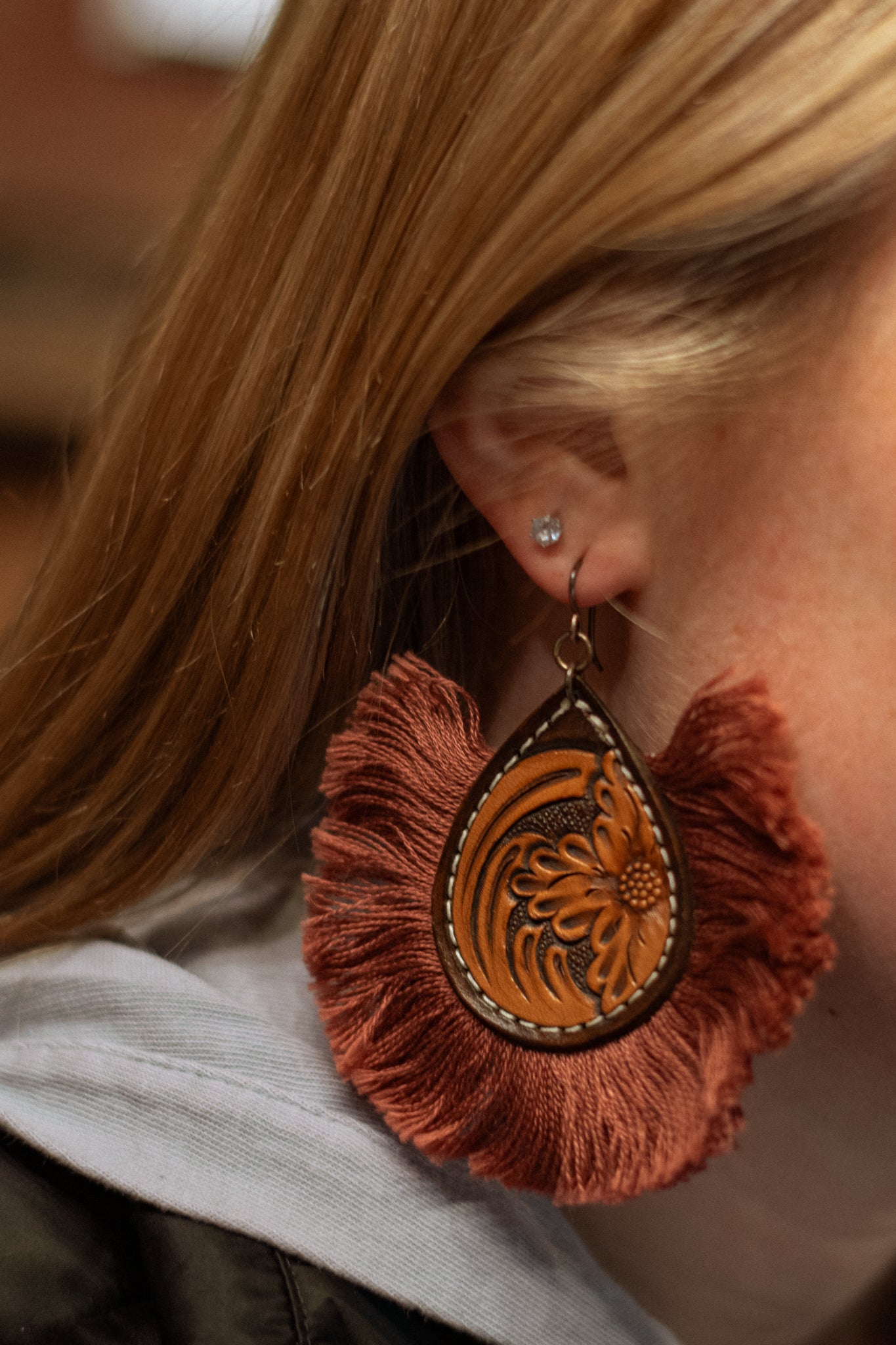 Hand Tooled Fringe Earrings