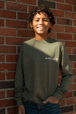 Load image into Gallery viewer, Ariat: Boys Military Heather Flag Long Sleeve T-Shirt
